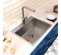 CERAMIA Timeless Évier de Cuisine Encastrable 1 Bac 55x45 cm Inox 304 | Finition Gun Metal Brossé PVD | Installation facile