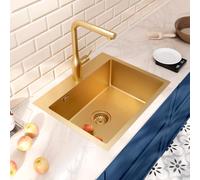 CERAMIA Timeless Évier de Cuisine Encastrable 1 Bac 55x45 cm Inox 304 | Finition Or Brossé PVD | Installation facile