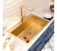 CERAMIA Timeless Évier de Cuisine Encastrable 1 Bac 68x45 cm Inox 304 | Finition Or Brossé PVD | Installation facile