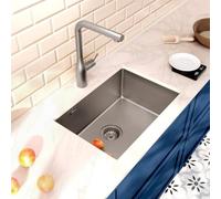 CERAMIA Timeless Évier de Cuisine Sous Plan 1 Bac 55x45 cm Inox 304 | Finition Gun Metal Brossé PVD | Installation facile