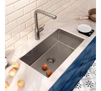 CERAMIA Timeless Évier de Cuisine Sous Plan 1 Bac 68x45x21 cm Inox 304 | Finition Gun Metal Brossé PVD | Installation facile