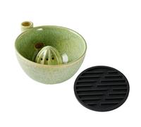 Ceramic Berry Draining Bowl with Silicone Pad, Retro Fruit Strainer | Premium ceramic bowl features vortex draining and manual juicing for daily fruit preparation B