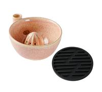 Ceramic Berry Draining Bowl with Silicone Pad, Retro Fruit Strainer | Premium ceramic bowl features vortex draining and manual juicing for daily fruit preparation C