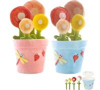 Ceramic Flower Measuring Spoons Set with Flowerpot Base, 2026 Decorative Cute Measuring Cups and Spoons Set with Holder for Dry and Wet Ingredients (Pink+Blue)