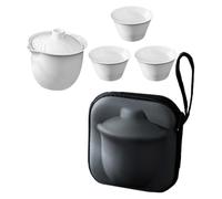 Céramique Service à Thé Gongfu avec Théière et Tasses Portable Blanche | Couvercles Inclus, Format Compact, Conservation Chaleur, pour Adultes au Bureau, Maison, Cérémonie et Voyage