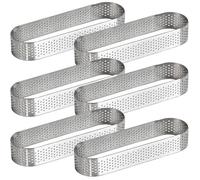 Cercle À Pâtisserie Ovale Perforé En Inox 430, Lot De 6, Moule Tarte Et Mousse 13x4,5x2 cm, Antiadhésif, Argenté