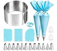 Cercle a Patisserie Reglable Ø16-30cm avec Poche à Douille et Douilles | Cercle Patisserie Hauteur 10cm, Pâtisserie Accessoire, Ustensiles à Pâtisserie pour Fraisier Mousse Dessert Gateau
