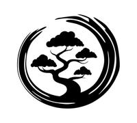 Cercle d'arbres bonsaï zen japonais Stickers muraux en papier adhésif 36x39.1cm Peinture murale artistique Noir