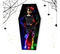 Cercueil squelette Halloween Ornement Festif De Collection Avec Lumière | Figurine Squelette Cercueil Dansant Halloween Pour Fête Maison Hantée Jardin Cour Salon Manteau De Cheminée