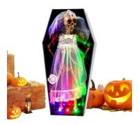 Cercueil squelette Halloween Ornement Festif De Collection Avec Lumière | Panneau de bureau squelette animé décoratif Pour Fête Maison Hantée Jardin Cour Salon Manteau De Cheminée