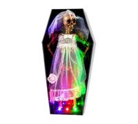 Cercueil squelette Halloween Ornement lumineux effrayant de collection | Panneau de bureau squelette animé décoratif Pour Fête Maison Hantée Jardin Cour Salon Manteau De Cheminée
