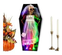 Cercueil squelette Halloween Ornement Musical Terrifiant Avec Lumières | Panneau de bureau squelette animé décoratif Idéal Pour Cour Jardin Manteau De Cheminée Maison Hantée Fête Collectionneurs
