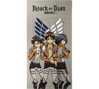 CERDÁ LIFE'S LITTLE MOMENTS Serviette de Bain Attack on Titan - Gris - 70x140cm - 100% Polyester 240gsm - Petite Serviette - Mikasa, Eren et Levi - Produit Original Fabriqué en Espagne