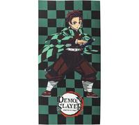 CERDÁ LIFE'S LITTLE MOMENTS Serviette de Bain pour Enfants Demon Slayer - Noir et Vert - 70x140cm - 100% Polyester 240 GSM - Petite Serviette - Imprimé Tanjiro - Produit Original Fabriqué en Espagne