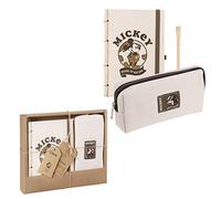 CERDÁ LIFE'S LITTLE MOMENTS - Set de Papeterie DurableMickey Mouse Comprend un Cahier A5-21 x 13 cm - Avec Reliure Japonaise, une Trousse en Toile de Coton et un Stylo à Bille Noir