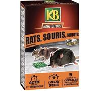 Céréales anti-rats, souris et mulots - KB HOME DEFENSE - 5x25g - Lieux secs - Gants offerts
