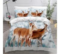 Cerf Housse de Couette 150x200 Parures de Lit 1 Personne Imprimé 3D Microfibre Douce Animaux Sauvages Housses Couette avec 2 Taies d'oreiller et Fermeture Éclair k.3986