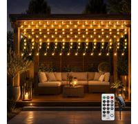 CERIAL Filet Lumineux Solaire, rideaux lumineux d'extérieur,guirlande lumineuse féerique en cascade de 4M x 1M, fil vert, lumières d'arbre extérieures, appliques murales avec télécommande