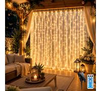 CERIAL Rideau lumineux de Noël pour extérieur et intérieur, 2 x 2 m, 204 LED, guirlande lumineuse en forme de cascade, lumières solaires d'extérieur de jardin avec télécommande, étanche, pour fenêtre