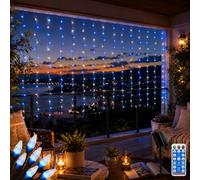 CERIAL Rideaux lumineux à énergie solaire,2 x 2 m 200 LED mini guirlande lumineuse à incandescence, lampes solaires de jardin, rideau de cascade suspendu, étanche (bleu + blanc)