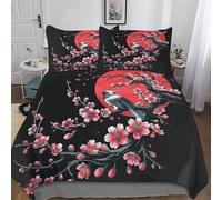 Cerisier, Art Japonais Parure De Lit 3 Pièces Housse De Couette en Microfibre avec Taies D'oreillerFermeture Éclair pour Enfants Adultes King(220x240cm)