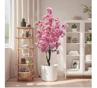 Cerisier artificiel en fleurs, plante décorative d'intérieur avec pot blanc, idéal pour le salon et la maison - 150 cm