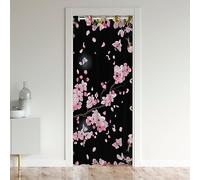 Cerisier Fleur Rideau de Porte,Rideau de Porte de Style Japonais pour Les Garçons Les Filles,Plantes Naturelles Fleur Placard Rideau 150x203,Traitement de Fenêtre de Fleurs de Plantes Kawaii,Rose Noir