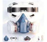 CERKAKITCH Demi-masque respiratoire, protection contre la poussière, le gaz et la poussière avec 20 filtres remplaçables - Lunettes de sécurité réglables pour peinture, soudure, travail du bois