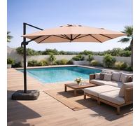 Cesare parasol rectangulaire 3x4m déporté rotatif taupe en aluminium