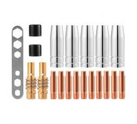 CESFONJER 20 Pcs Embouts de Contact de Buse de Soudage 15AK MIG/MAG Ensemble de Support de Connecteur de Gaz M6 0,8x25mm (10 x Contact, 5 x Buse, 2 x Connecteur, 2 x Isolant, 1 x Outil)