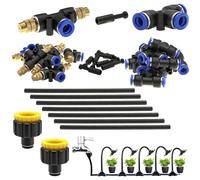 CESFONJER Kit De Buses, Buse D'Atomisation Double Tête En Laiton Réglable À 360° De Type T, Avec Adaptateur À Connexion Rapide De 8 mm Pour Arrosage, Irrigation, Pelouse, Terrasse, Jardin