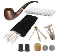 CESFONJER Set de Pipes à Tabac en Bois Combretum, Pipe Créative avec Accessoires de Fumage, Cure-Pipe, Racloir 3-en-1 en Acier Inoxydable, Alésoir de Pipe, Filtres à Charbon Actif 9mm