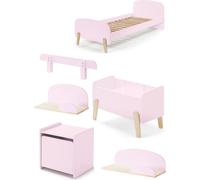 Lit Simple Rose + Sommier + Chevet + Etagres 45cm/65cm + Coffre Jouets + Barrire Lit
