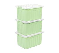 Cetomo 15L*3 Boîtes de Rangement avec Couvercles, Boîte de Rangement en Plastique avec Fermetures à Clipser, Empilable, Encastrable, pour Placard de Bureau à Domicile, Vert, 15L, Lot de 3