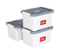 Cetomo 20L*3 Boîte de Rangement, Bac de rangement avec Poignée, Plastique Organisateur avec Couvercle, Empilable, Transportable, pour Vêtements, Bureau, Chambre, Dortoirs, Blanc, 20L - Lot de 3