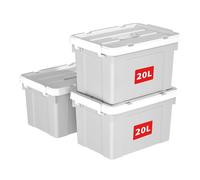 Cetomo 20L*3 Boîte de Rangement, Bac de rangement avec Poignée, Plastique Organisateur avec Couvercle, Empilable, Transportable, pour Vêtements, Bureau, Chambre, Dortoirs, Gris, 20L - Lot de 3