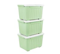 Cetomo 35L*3 Boîtes de Rangement avec Couvercles, Boîte de Rangement en Plastique avec Clips et Roulettes, Empilables, Encastrables, pour Placard de Bureau à Domicile, Vert, 35L, Lot de 3