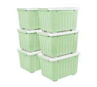 Cetomo 35L*6 Boîtes de Rangement avec Couvercles, Boîte de Rangement en Plastique avec Clips et Roulettes, Empilables, Encastrables, pour Placard de Bureau à Domicile, Vert, 35L, Lot de 6