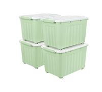 Cetomo 55L*4 Boîtes de Rangement avec Couvercles, Boîte de Rangement en Plastique avec Clips et Roulettes, Empilables, Encastrables, pour Placard de Bureau à Domicile, Vert, 55L, Lot de 4