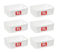 Cetomo 5L*6 Panier de Rangement, Boîte de Rangement Ouverte en Plastique, Conteneurs pour Étagères, Organisateurs avec Poignées pour Bureau, Comptoirs, Armoires, PP, Blanc, 5L-Lot de 6 (28.5*22*9cm)