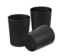 Cetomo 7.2L*3 Corbeille à Papiers, Poubelle en Plastique à Rayures, Corbeille à Papier Ronde pour La Chambre, La Cuisine et Le Bureau, Empilable, Mat, Givré, PP, Sans BPA, Noir, 7.2L (3 pièces).