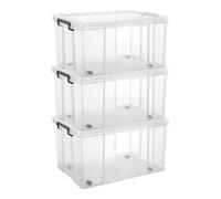 Cetomo 70L*3 Boîtes de rangement, Conteneur robuste avec couvercles, roues, coins renforcés, côtés verticaux et verrouillage par pression, durable, empilable, en plastique, transparent, 70L - lot de 3