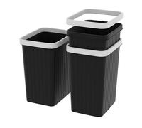 Cetomo 8.2L*3 Corbeille à Papiers, Poubelle en Plastique, Petites Poubelles pour Chambre, Corbeille à Ordures Carrée avec Couvercle à Bord et Rayures Solides, Empilable, Givré, Noir, 8.2L(3 pièces)