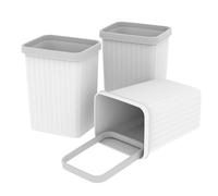 Cetomo 8.2L*3 Corbeille à Papiers, Poubelle en Plastique, Petites Poubelles pour Chambre, Corbeille à Ordures Carrée avec Couvercle à Bord et Rayures Solides, Empilable, Givré, Blanc, 8.2L(3 pièces)