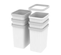 Cetomo 8.2L*6 Corbeille à Papiers, Poubelle en Plastique, Petites Poubelles pour Chambre, Corbeille à Ordures Carrée avec Couvercle à Bord et Rayures Solides, Empilable, Givré, Blanc, 8.2L(6 pièces)