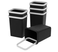 Cetomo 8.2L*6 Corbeille à Papiers, Poubelle en Plastique, Petites Poubelles pour Chambre, Corbeille à Ordures Carrée avec Couvercle à Bord et Rayures Solides, Empilable, Givré, Noir, 8.2L(6 pièces)