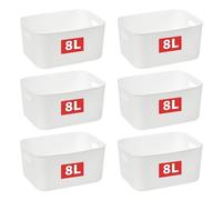 Cetomo 8L*6 Panier de Rangement, Boîte de Rangement Ouverte en Plastique, Conteneurs pour Étagères, Organisateurs avec Poignées pour Bureau, Comptoirs, Armoires, PP, Blanc, 8L-Lot de 6 (28.5*22*14cm)