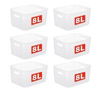 Cetomo 8L*6 Panier de Rangement, Boîte de Rangement Ouverte en Plastique, Conteneurs pour Étagères, Organisateurs avec Poignées pour Bureau, Comptoirs, Armoires, PP, Givré, 8L-Lot de 6 (28.5*22*14cm)