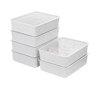 Cetomo Boîte de rangement en plastique à 10 compartiments pour lingerie et chaussettes avec couvercle, organisateur de chaussettes, organisateur de tiroir empilable, avec séparateurs, panier de