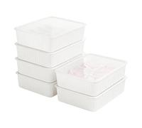 Cetomo Boîte de rangement en plastique à 10 compartiments pour lingerie et chaussettes avec couvercle, organisateur de chaussettes, organisateur de tiroir empilable avec séparateurs, panier de